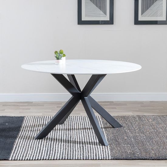 Novara 4 Seater White Ceramic Round Dining Table with Black Star Base - 130cm